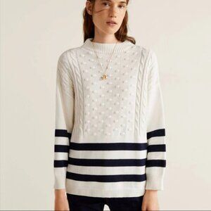 MANGO Navy Striped Bobble Crewneck Sweater M